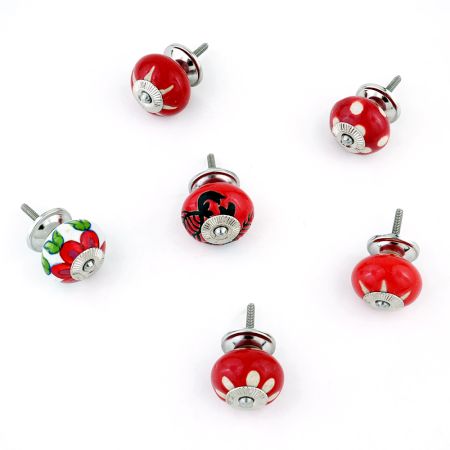 Red Ceramic Round Living Room Cupboard Knobs
