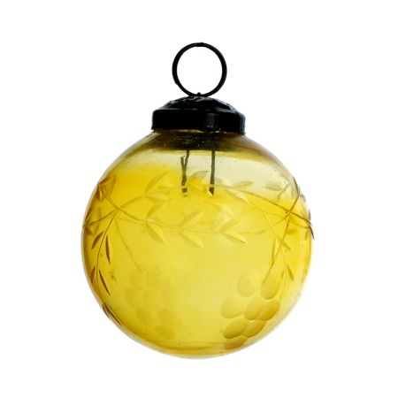Yellow Handmade Grape Clusters and Leaves Glass Hanging Ornament