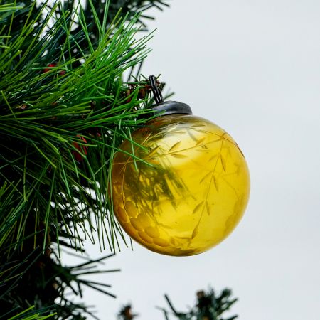 Yellow Handmade Grape Clusters and Leaves Glass Hanging Ornament