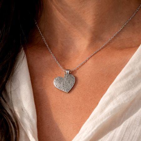 Handmade 925 Silver Fingerprint Heart Pendant Necklace