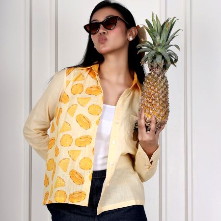 Handcrafted Pineapple Print Cotton Full Sleeve Casual Shirt