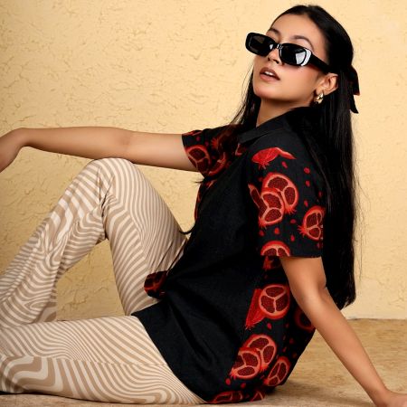 Handcrafted Half Sleeves Pomegranate Shirt Cotton