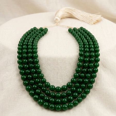 Handcrafted Jewelry Green Beaded Layered Necklace
