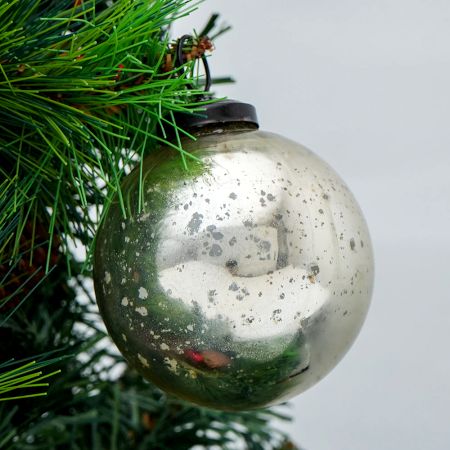 Silver Style Round Glass Christmas Ornament