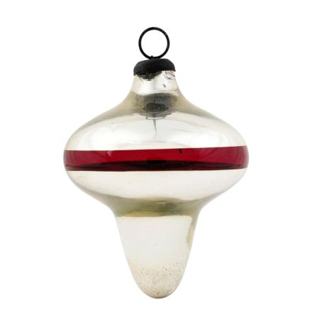 Silver Mercury Red stripe Glass Christmas Ornament