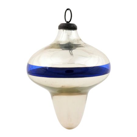 Silver Mercury Blue stripe Glass Christmas Ornament