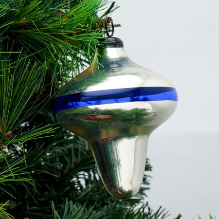 Silver Mercury Blue stripe Glass Christmas Ornament