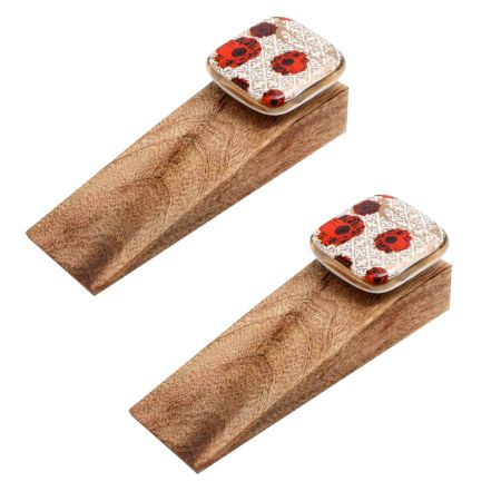 2 Pieces Red Flower Square Ceramic Wooden Door Stopper