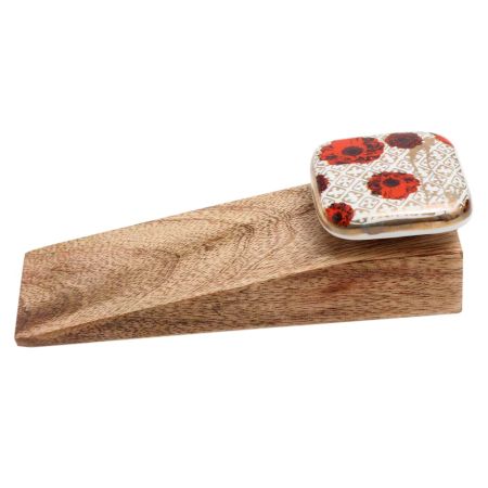 2 Pieces Red Flower Square Ceramic Wooden Door Stopper