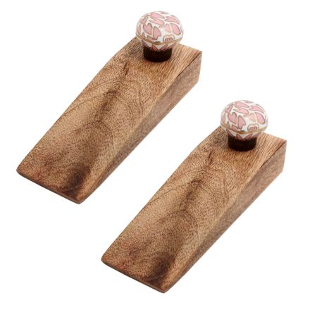 2 Pieces Pink Hexagon Small Ceramic Wooden Door Stopper