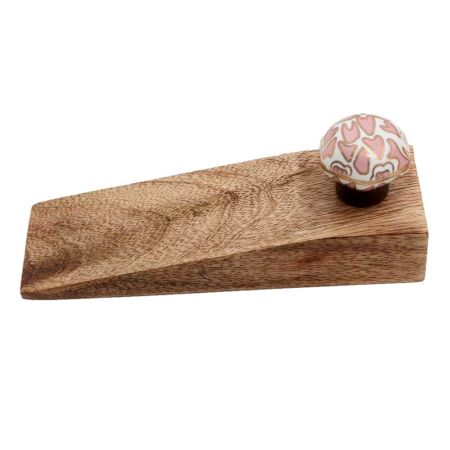 2 Pieces Pink Hexagon Small Ceramic Wooden Door Stopper