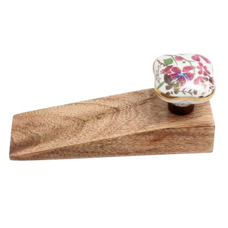2 Pieces Pink Flower Square Ceramic Wooden Door Stopper