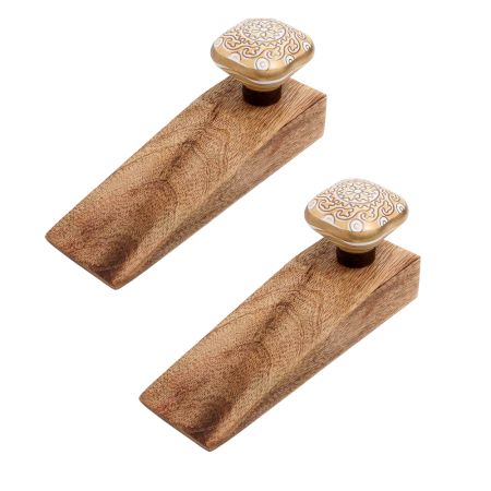 2 Pieces Mustard Square Ceramic Wooden Door Stopper