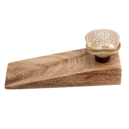 2 Pieces Mustard Square Ceramic Wooden Door Stopper