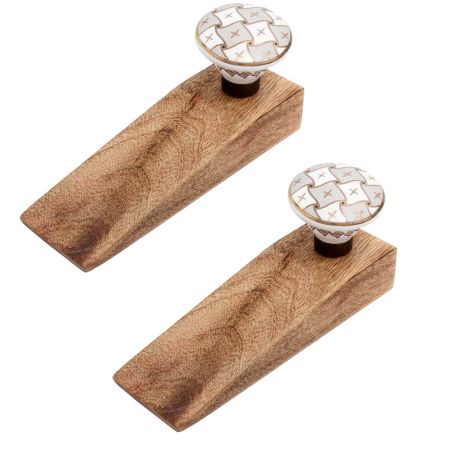 2 Pieces Grey and White Golden Checkerboard Ceramic Door Stopper
