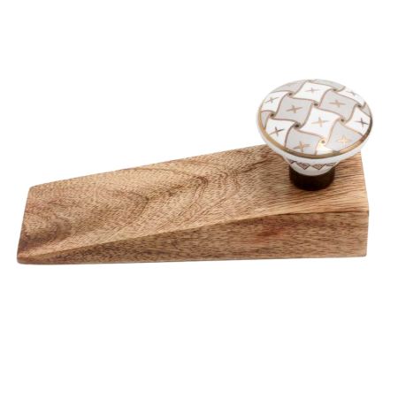 2 Pieces Grey and White Golden Checkerboard Ceramic Door Stopper