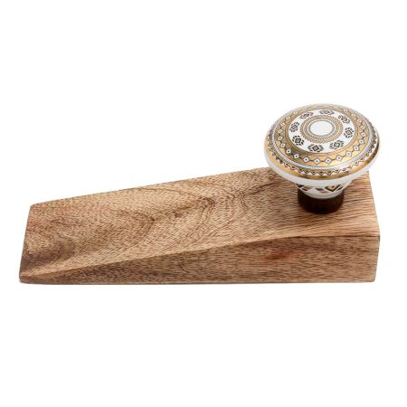 2 Pieces Golden Wheel Pattern Flat Ceramic Wooden Door Stopper