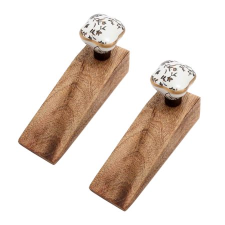 2 Pieces Golden Leaf Flower Square Ceramic Wooden Door Stopper