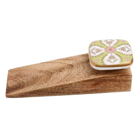 2 Pieces Golden Leaf Flower Square Ceramic Wooden Door Stopper