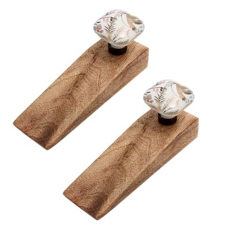 2 Pieces Golden Leaf Bird Square Ceramic Wooden Door Stopper