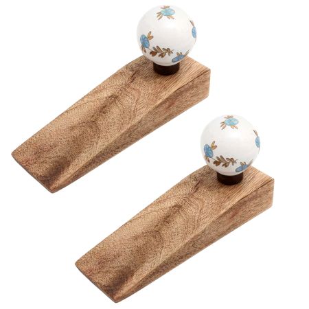 2 Pieces Golden Leaf Big Ceramic Round Wooden Door Stopper
