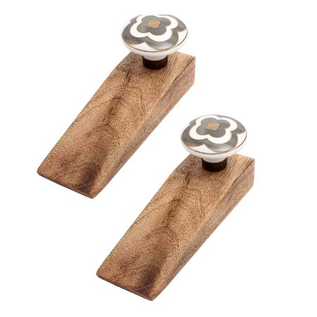 2 Pieces Golden Floral Ceramic Wooden Door Stopper