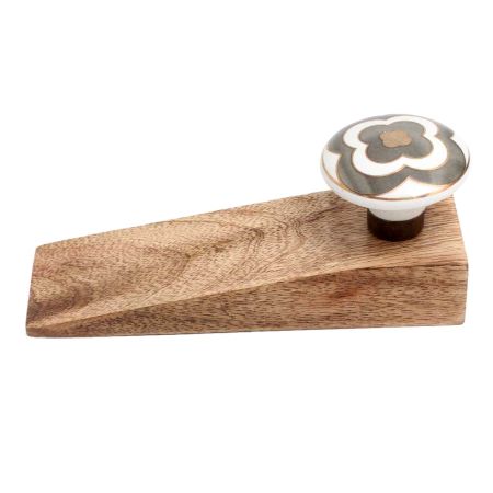 2 Pieces Golden Floral Ceramic Wooden Door Stopper