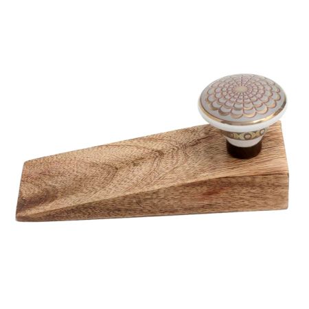 2 Pieces Golden Crown Pattern Ceramic Wooden Door Stopper