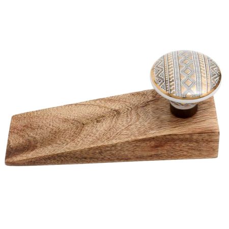 2 Pieces Golden Border Pattern Flat Ceramic Wooden Door Stopper