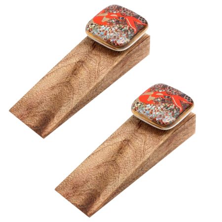 2 Pieces Gold Fish Ceramic Wooden Door Stopper