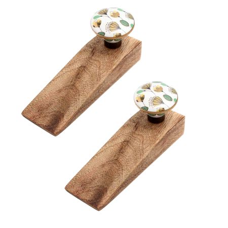 2 Pieces Imperial Flower Golden Pattern Ceramic Wooden Door Stopper