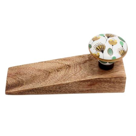 2 Pieces Imperial Flower Golden Pattern Ceramic Wooden Door Stopper