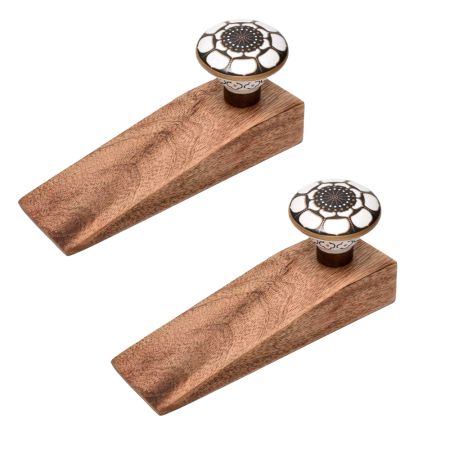 2 Pieces Ceramic Floral Golden Wooden Door Stopper