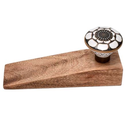 2 Pieces Ceramic Floral Golden Wooden Door Stopper
