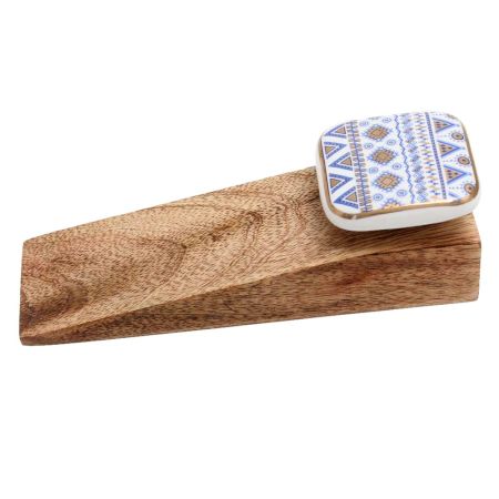 2 Pieces Blue Border Design Square Ceramic Wooden Door Stoper