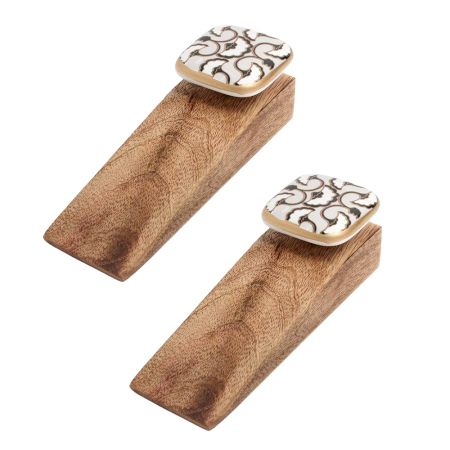 2 Pieces Black Sea Shell Square Ceramic Wooden Door Stopper
