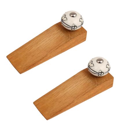 2 Pieces Black Leaf Ceramic Floral Wooden Door Stopper