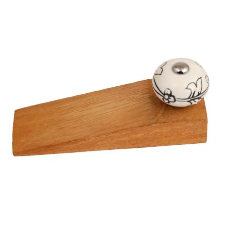 2 Pieces Black Leaf Ceramic Floral Wooden Door Stopper