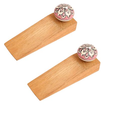 2 Pieces Peach Flower Ceramic Wooden Door Stopper