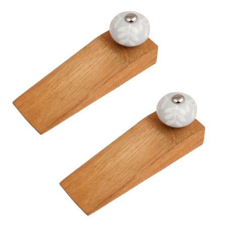 2 Pieces Grey Leaf Ceramic Floral Wooden Door Stopper