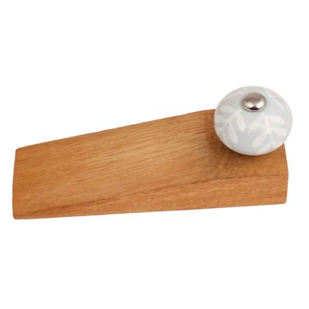 2 Pieces Grey Leaf Ceramic Floral Wooden Door Stopper