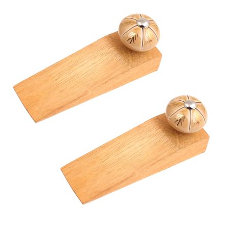 2 Pieces Golden Leaf Ceramic Floral Wooden Door Stopper