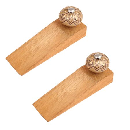 2 Pieces Golden Flower Ceramic Wooden Door Stopper
