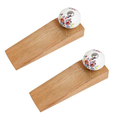 2 Pieces White Floral Leafy Painted Wooden Door Stopper