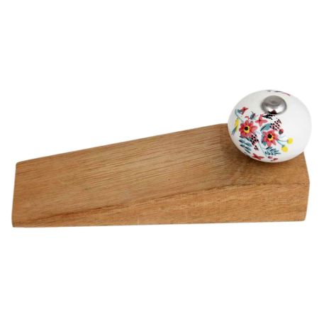 2 Pieces White Floral Leafy Painted Wooden Door Stopper