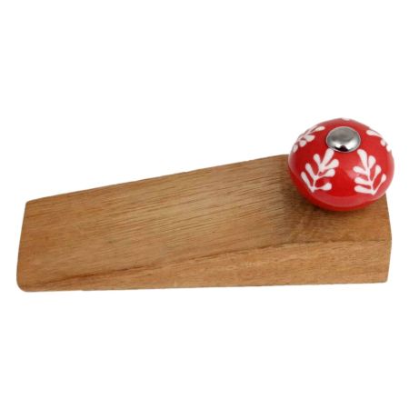 2 Pieces Red White Leaf Wooden Door Stopper