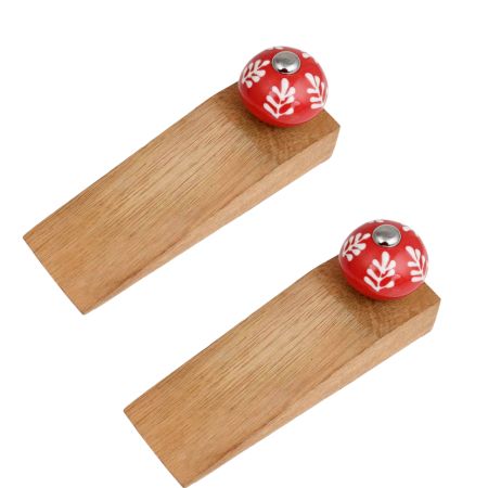 2 Pieces Red White Leaf Wooden Door Stopper