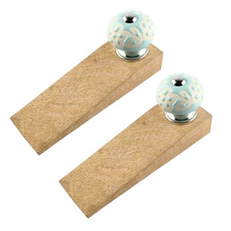 2 Pieces Sage Green Etched Ceramic Door Stopper