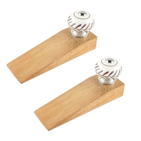 2 Pieces White Etched Ceramic Floral Door Stopper