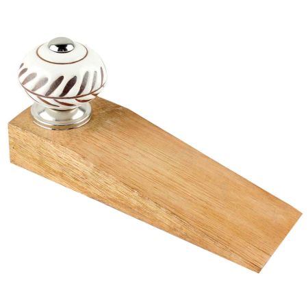 2 Pieces White Etched Ceramic Floral Door Stopper